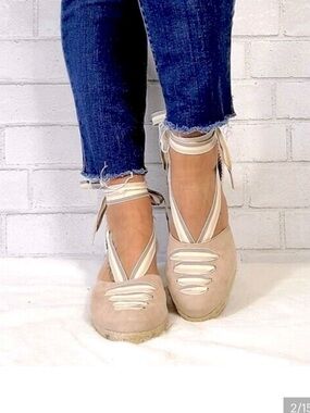 Paseart Suede Lace-Up Espadrille Wedges NWOB